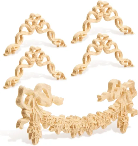 Yalikop 5 piezas de apliques de arco de madera Onlays decorativos DIY arco de madera apliques y onlays para muebles, rosa para puerta de cama,