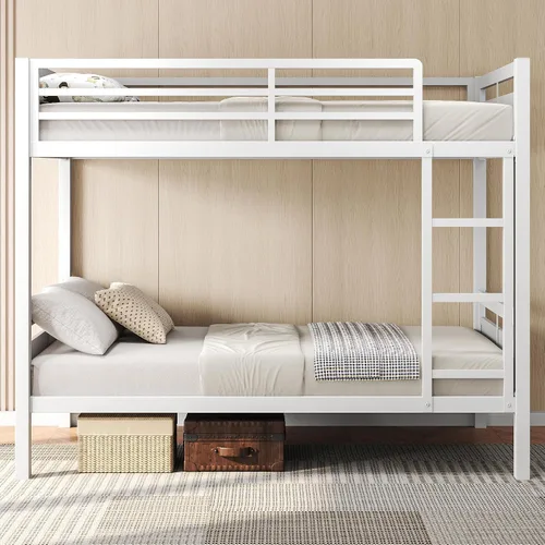 Miniatura 3 de Feonase - Litera de camas individuales con escalera, de metal, con barandilla alta, con soporte de listones de metal resistente, sin ruido, no Negro