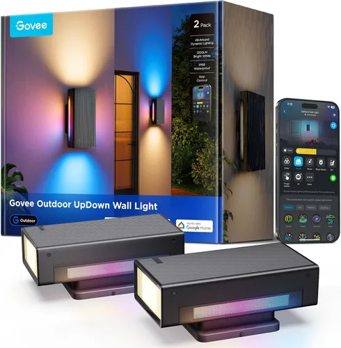 Miniatura 10 de Govee Luz de Pared Exterior Arriba-Abajo, 1 Paquete, 1200LM RGBICWW Luces Inteligentes para Porche Exterior con 64 Modos de Escena, Aplique de Pared