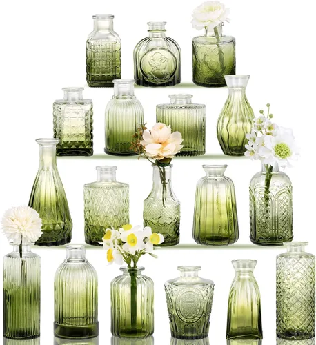 Miniatura 9 de Fixwal Juego de 5 jarrones pequeños, florero pequeño para flores, jarrón de vidrio para decoración del hogar, decoraciones de boda, jarrones