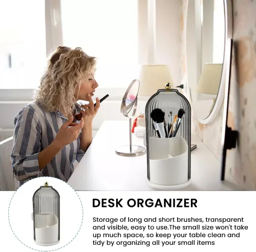 Miniatura 2 de Soporte para brochas de maquillaje con tapa, organizador de herramientas cosméticas de apertura deslizante giratoria de 360°, organizador de brochas