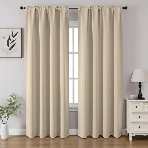 Miniatura 19 de CUCRAF - Cortinas opacas beige de 45 pulgadas, juego de 2 paneles con bolsillo para barra, cortinas para oscurecer dormitorios y sala de estar
