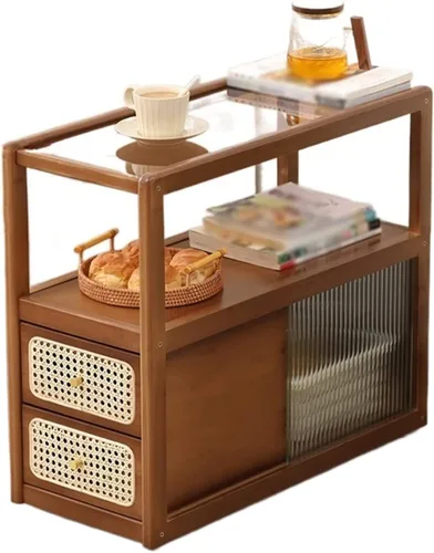 TOMYEUS Aparador de buffet, estante simple para sala de estar, armario lateral de cristal, armario de cocina, armario de té móvil, armario de