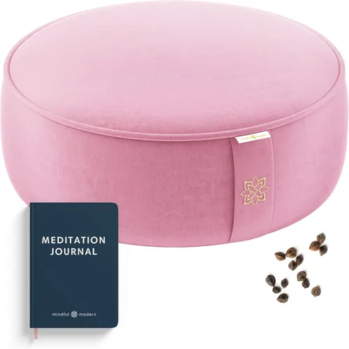 Mindful Modern Velvet Meditation Cushion | Luxe Zafu Yoga Floor Pillow Seat | Posture Support | Buckwheat Hull Filled | Large Round Cushion with