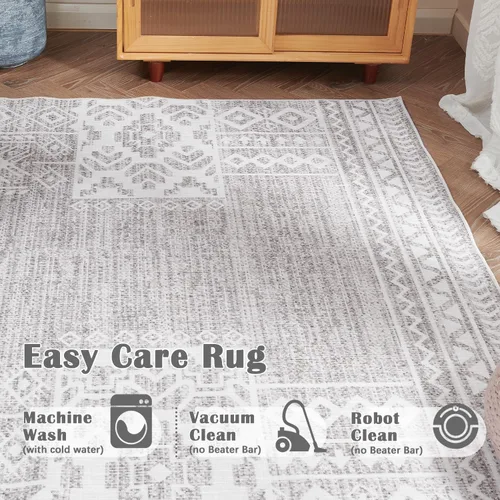 Miniatura 5 de jinchan Alfombra vintage de pasillo de 3 x 8 pies, ultrafina, lavable, bohemia, geométrica, antideslizante, no desprende pelusa, para dormitorio
