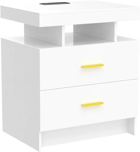 Miniatura 4 de HNEBC Mesita de noche LED, RGB blanco con estación de carga USB/inalámbrica, moderna mesita de noche con sensor automático de luces RGB, mesa blanco
