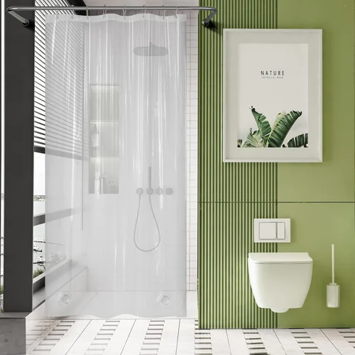 Miniatura 53 de AmazerBath - Cortina de ducha de plástico, 70 x 72 pulgadas, cortina de ducha esmerilada de plástico, impermeable, pesada, gruesa, con 3 piedras