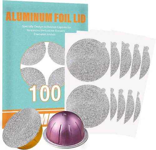 Miniatura 9 de CAPMESSO Láminas de aluminio para reutilizar cápsulas Vertuoline, tapas compatibles con la máquina de cápsulas de café Nespresso VertuoLine, 64 mm