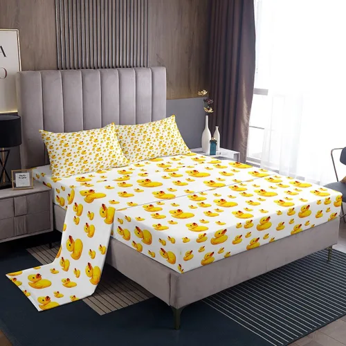 Miniatura 29 de Erosebridal Juego de sábanas para niños y niñas, diseño de pato amarillo, diseño de patos de dibujos animados, juego de ropa de cama de granja