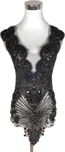 Miniatura 11 de Labellezalady - Parche de aplique de corpiño completo de lujo con strass hechos a mano, strass de plata brillante para corpiño de vestido de novia