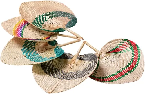 Abanicos de mano de rafia de bambú natural, abanico de bambú de hoja de palmera, estilo chino, hecho a mano, diseño plegable tejido rústico para