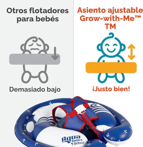 Miniatura 4 de SwimSchool Freestyle - Flotador de piscina para bebé con múltiples posiciones, asiento de seguridad ajustable, natación libre, doble cámara de aire