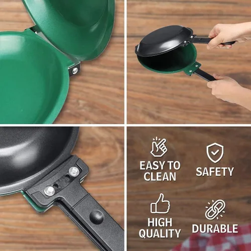 Miniatura 3 de AYNEFY Sartén de doble cara, revestimiento cerámico antiadherente, apto para estufas de gas, sartén para tortillas, 7.6 in