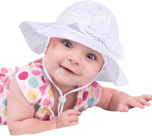 Miniatura 74 de Sombrero de sol para bebé niña con UPF 50+ sombrero de playa ajustable para exteriores con ala ancha