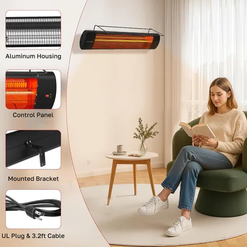 Miniatura 6 de ThermoMate Calentador Infrarrojo de Patio para Exteriores con Trípode, Eléctrico 1500W IP65 Impermeable con Control Remoto, 3 Niveles de Calefacción