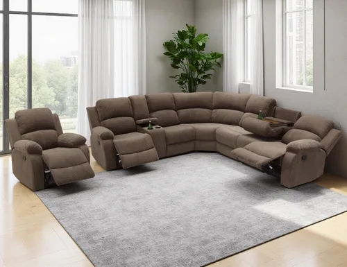 Miniatura 54 de Juego de sofá seccional reclinable manual, juegos de muebles de sala de estar, sofá seccional en forma de L y 2 sillas, cómodo sofá reclinable
