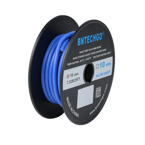 BNTECHGO Carrete de alambre de silicona calibre 10 de 25 pies, alambre de cobre estañado trenzado de 10 AWG, color azul flexible