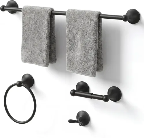 Juego de toallas de baño de 24 pulgadas para montar en la pared, juego de 4 piezas de acero inoxidable duradero con toallero, anillo para toallas,