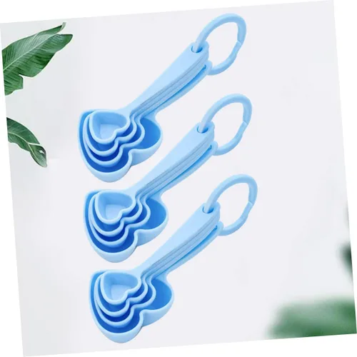 Miniatura 7 de Housoutil Juego de cuchara de medición en forma de corazón para recuerdos de fiesta de boda 3 juegos/12 unids Azul