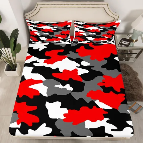 Miniatura 12 de Sábanas de camuflaje para niños, sábanas bajeras de camuflaje verde militar, juego de ropa de cama de camuflaje militar para niños, adolescentes