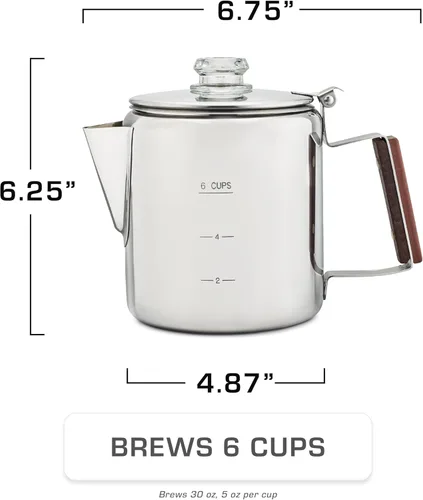Miniatura 3 de COLETTI Cafetera percoladora Bozeman — SIN aluminio ni plástico [6 tazas]