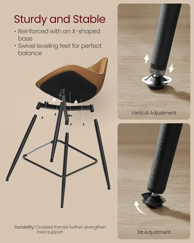 Miniatura 9 de VASAGLE Juego de 4 taburetes de bar de altura de mostrador con respaldo, respaldo ergonómico, cuero sintético, patas de metal, taburetes de bar