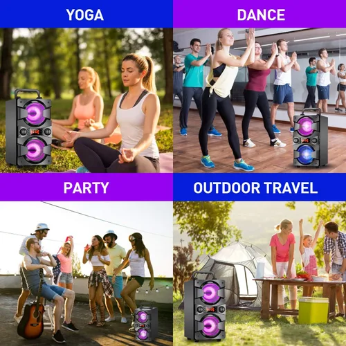 Miniatura 7 de Altavoces Bluetooth de 60 W, altavoz inalámbrico portátil con subwoofer doble, graves pesados, radio FM, micrófono, luces, ecualizador remoto, caja