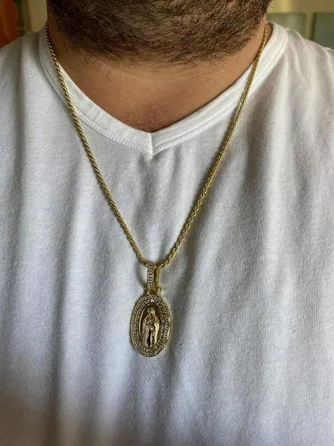 Miniatura 8 de Harlembling Plata de ley 925 maciza acabado de plata natural o oro de 14 quilates colgante de Virgen María para hombres o mujeres medallón