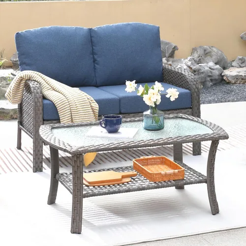 Miniatura 29 de ovios Juego de 2 piezas de muebles para patio, sillas de mimbre para exteriores de 2, sillas de ratán de respaldo alto para todo tipo de clima de 2