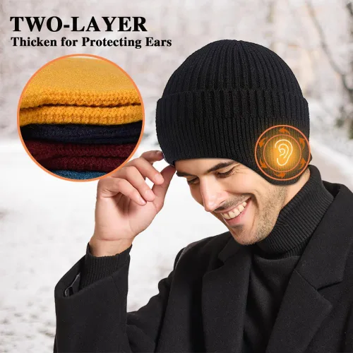 Miniatura 4 de 2 gorros de invierno con orejeras para hombres y mujeres, gorro grueso de punto cálido