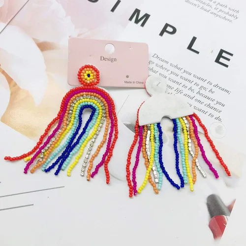 Miniatura 5 de Aretes colgantes con cuentas de arcoíris y borlas, regalo para mujer