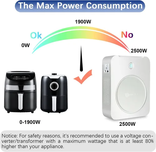 Miniatura 5 de tonchean Convertidor de voltaje elevador de 110 V a 220 V 3000 W Transformador de convertidor de energía resistente con cable de alimentación