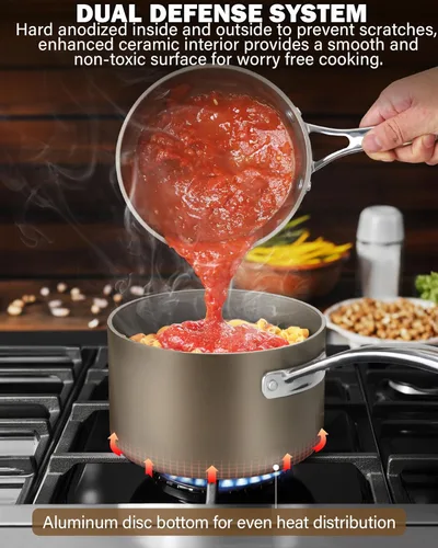 Miniatura 5 de Cooks Standard Cacerola de 3 cuartos de galón de cerámica anodizada dura antiadherente con tapa de vidrio, olla clásica pequeña para salsa