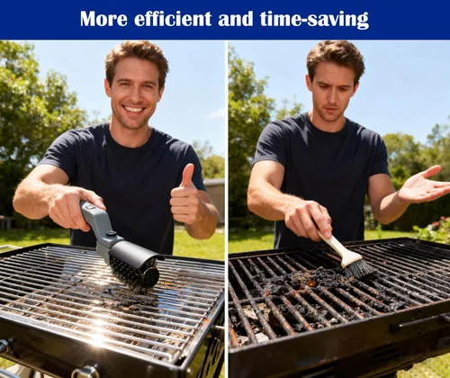 Miniatura 5 de Cepillo eléctrico inalámbrico para parrilla con ángulo ajustable, motor de 3 velocidades y cabezal de acero inoxidable - Recargable, tiempo de Gris