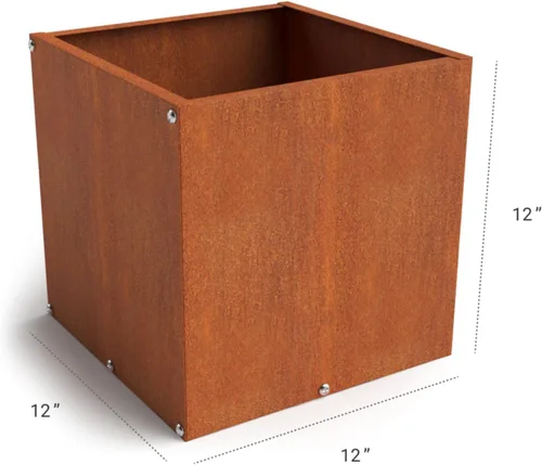 Miniatura 3 de Corten - Maceta de acero para exteriores, diseño rústico y moderno, cama grande de metal elevado para uso comercial y residencial (12 x 12 pulgadas)