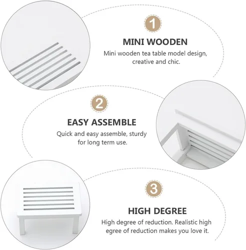 Miniatura 2 de Mesa de café de madera en miniatura, modelo de mesa de té blanca para casa de muñecas, escritorio de café, adorno de muebles pequeños