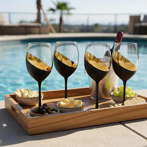 Miniatura 5 de MyGift Juego de 4 Copas de Vino, Copas de Vino Tinto de 14oz, Cristalería Moderna Negro Mate y Dorado, Elegantes Copas de Bar para Bodas, Fiestas