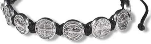 Miniatura 3 de Brazalete con tonos de plana estilo San Benito con cordón para muñeca ajustable, 8 pulgadas, metal común