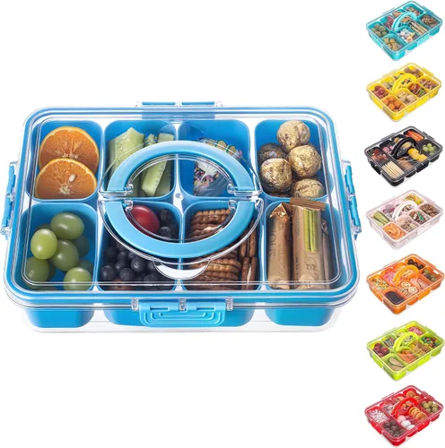 Miniatura 13 de Dingerjar Bandeja dividida para servir con tapa y asa - Snackle Box Contenedor de charcutería para bandejas de aperitivos portátiles, organizador