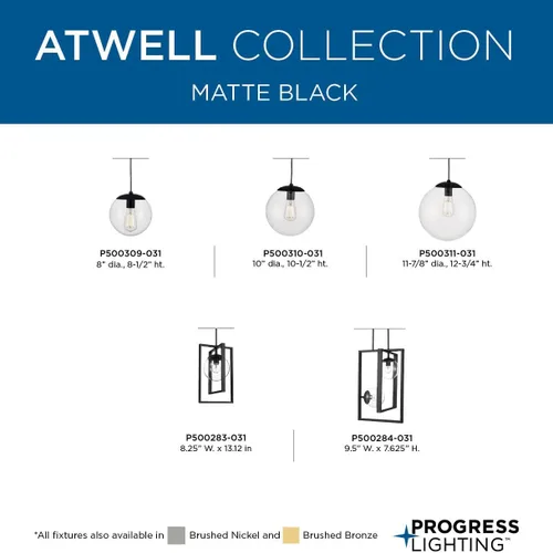 Miniatura 7 de Progress Lighting Atwell Collection - Lámpara colgante colgante moderna con forma de globo de cristal transparente de bronce cepillado