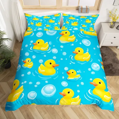 Miniatura 19 de Erosebridal Funda de edredón para niños y niñas, diseño de pato amarillo, diseño de patos de dibujos animados, juego de ropa de cama de animales