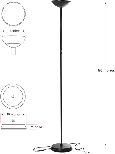 Miniatura 8 de Brightech SkyLite - Lámpara de pie LED, lámpara de pie súper brillante para salas de estar y oficinas, lámpara de antorcha alta regulable de 3 vías