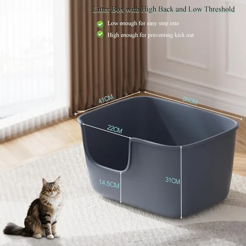 Miniatura 3 de Vealind Caja de arena grande para gatos de interior, caja de arena de entrada alta y baja de 22.2 x 14.9 x 12 pulgadas, cajas de arena altas con Gris