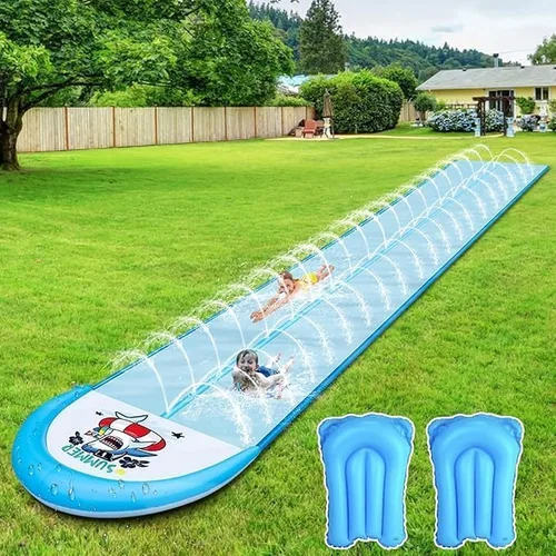 Tobogán de agua de césped resistente de 30 pies, tobogán de agua extra largo con 2 tablas de bodyboards para niños y adultos, juguete de verano con