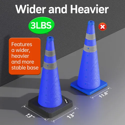 Miniatura 5 de BATTIFE [1 Paquete] Conos azules plegables de seguridad de tráfico de 28 pulgadas con base negra pesada, conos emergentes multiusos con collar