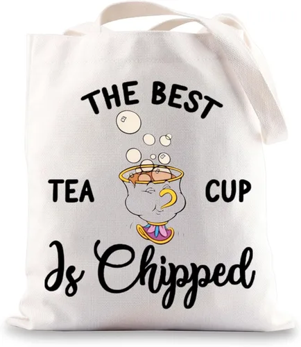 G2TUP Chip and Mrs Potts Shoulder Bag Tea Party Tote The Best Teacup Is Chipped Belle Inspired Canvas Bag