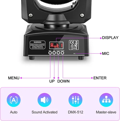 Miniatura 7 de U`King DMX - Luz LED de cabeza móvil, 25 W, luces de DJ con 7 GOBO de 7 colores e iluminación blanca abierta de escenario por DMX y foco activado