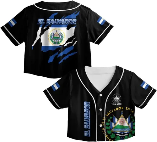 Miniatura 12 de Custom El Salvador Crop Top Baseball Jersey Camisa Salvadoreña Salvadoreña Camisa para Mujer Camisas De El Salvador para Mujer Blc9