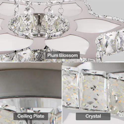 Miniatura 7 de CLAIRDAI Lámpara de Techo de Cristal de 16.1", Lámpara de Araña de Cristal Moderna con Flores, Lámparas de Araña LED Empotradas en el Techo