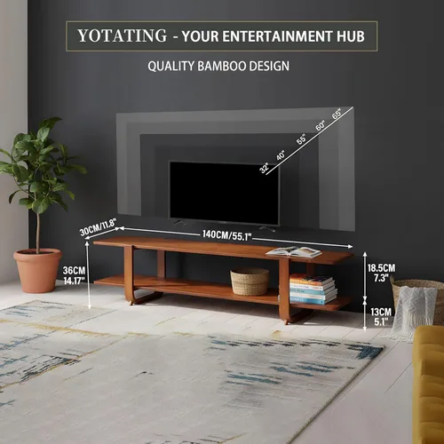 Miniatura 2 de Soporte de TV para televisores de 65 pulgadas, consola de TV grande con estante de almacenamiento, soporte de TV moderno para sala de estar, Nogal